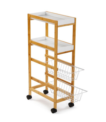 Kitchen Side Table on Wheels White and Wood 60x20x87.5cm