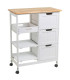 Kitchen Side Table on Wheels White and wood 68x38x85cm