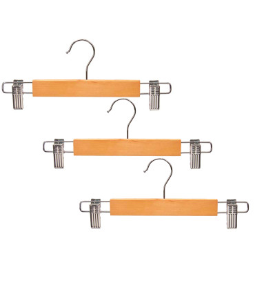 Lot de 3 cintres à pinces classique bois et métal 2.5x28.5x11.5cm