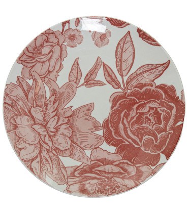 Service de 18 assiettes en porcelaine – grandes fleurs roses
