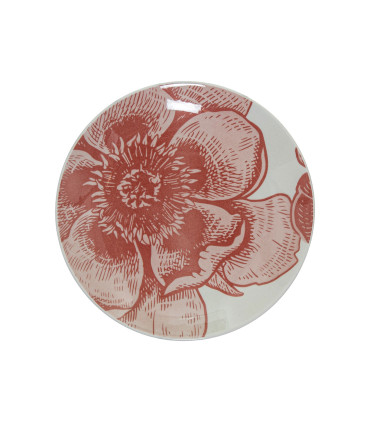 Service de 18 assiettes en porcelaine – grandes fleurs roses