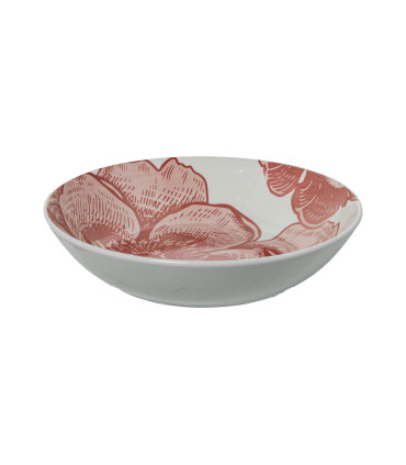 Service de 18 assiettes en porcelaine – grandes fleurs roses
