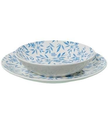 Service de 18 assiettes en porcelaine – motif fleurs bleues