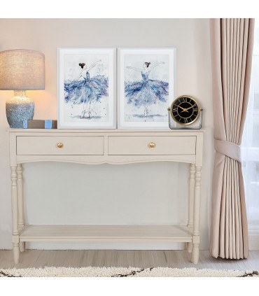 Console classique en bois blanc 2 tiroirs 110x28x75cm