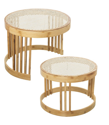 Set de 2 tables basses gigognes bambou et cannage rotin 55x55x42cm