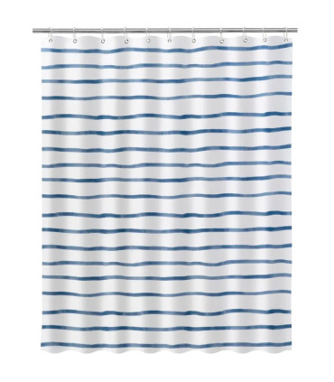 Rideau de douche bleu et blanc rayures 180x200cm