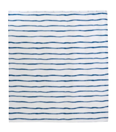 Rideau de douche bleu et blanc rayures 180x200cm