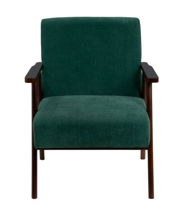 Green Chenille Fabric Armchair with Dark Wood Legs 67×79×84 cm
