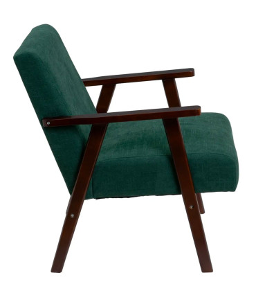 Green Chenille Fabric Armchair with Dark Wood Legs 67×79×84 cm