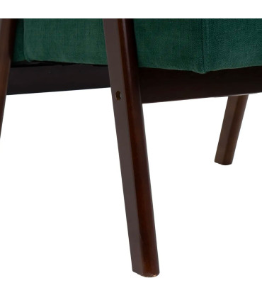 Green Chenille Fabric Armchair with Dark Wood Legs 67×79×84 cm