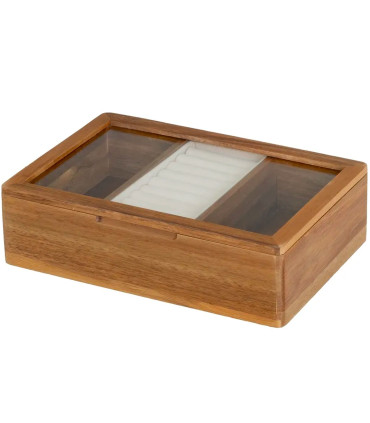 Boîte à bijoux en bois d'acacia et verre 24x16x6.5cm