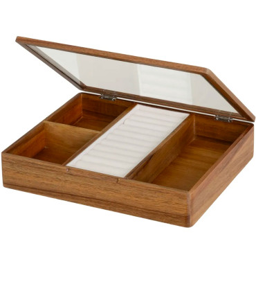 Boîte à bijoux en bois d'acacia et verre 25x20x5cm