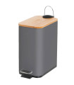 Bathroom Bin grey Metal and bamboo 5L