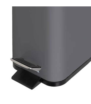 Poubelle de salle de bain rectangulaire métal gris et bambou 5L