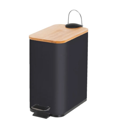 Bathroom Bin black Metal and bamboo 5L