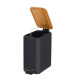 Poubelle de salle de bain rectangulaire métal noir et bambou 5L