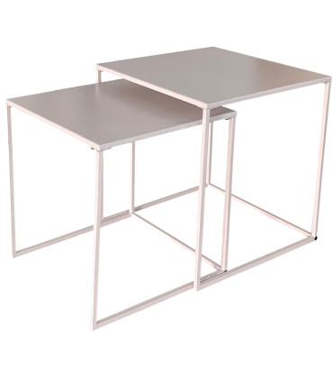 Set de 2 tables basses gigognes en métal beige 38x38x41cm