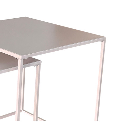 Set de 2 tables basses gigognes en métal beige 38x38x41cm