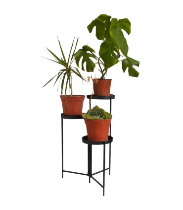 Support pot plante triple articulé métal noir 50x24.5x69cm