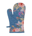 Gant de cuisine 100% coton bleu motif fleuri 18x30cm