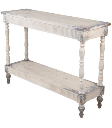 Console classique bois blanchi 2 étagères 110x35x78cm