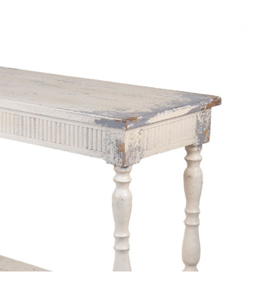 Console classique bois blanchi 2 étagères 110x35x78cm