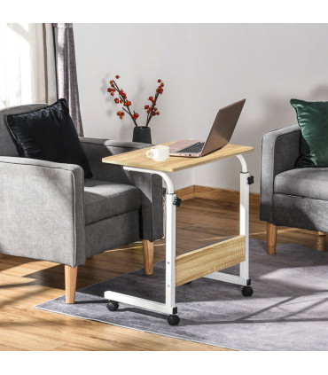 Table d'appoint métal blanc et bois 60x40x65-89cm