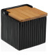 Salt Conservation Pot black ceramic and bamboo 11x11x11cm
