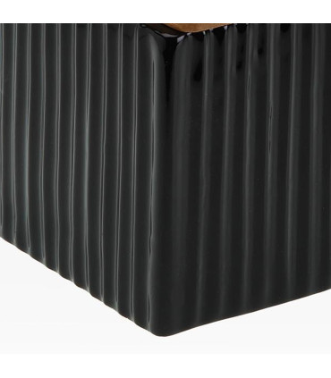 Salt Conservation Pot black ceramic and bamboo 11x11x11cm