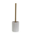 Brosse WC en résine blanche stries et métal doré 9.5x9.5x37cm
