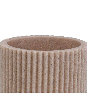Porte brosse à dents en résine beige stries 7x7x10cm