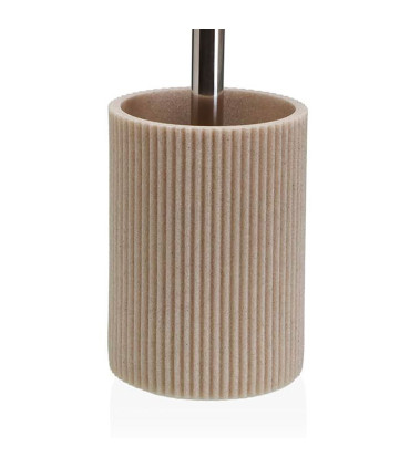 Brosse WC en résine beige stries et métal 9.5x9.5x37cm
