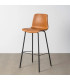 Tabouret de bar vintage similicuir camel et métal noir 47x47x103cm