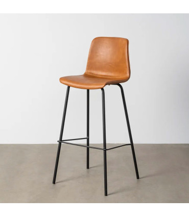 Tabouret de bar vintage similicuir camel et métal noir 47x47x103cm