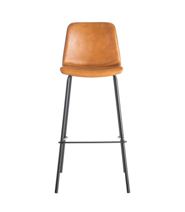 Tabouret de bar vintage similicuir camel et métal noir 47x47x103cm