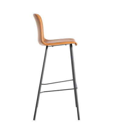 Tabouret de bar vintage similicuir camel et métal noir 47x47x103cm