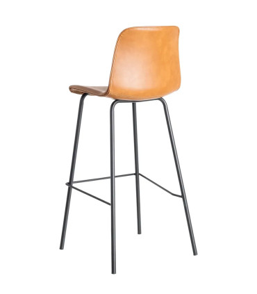 Tabouret de bar vintage similicuir camel et métal noir 47x47x103cm