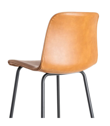 Tabouret de bar vintage similicuir camel et métal noir 47x47x103cm
