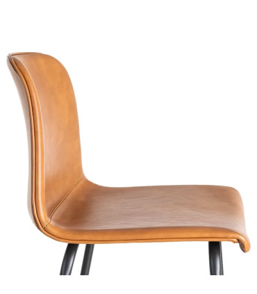 Tabouret de bar vintage similicuir camel et métal noir 47x47x103cm