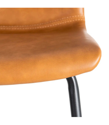 Tabouret de bar vintage similicuir camel et métal noir 47x47x103cm