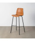 Tabouret de bar vintage similicuir camel et métal noir 47x47x103cm