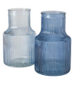 Set de 2 vases en verre strié bleu 9x9x14.5cm