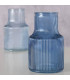Set de 2 vases en verre strié bleu 9x9x14.5cm