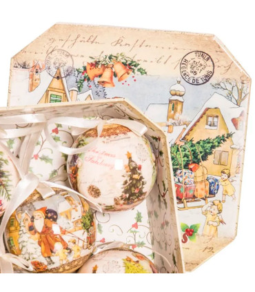 Coffret de 5 boules de Noël rétro - 7.5cm