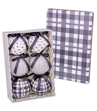 Set of 6 Christmas Balls retro black and white - 7.5cm