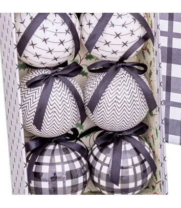Set of 6 Christmas Balls retro black and white - 7.5cm