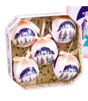 Coffret de 5 boules de Noël rétro rois mages 7.5cm