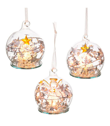 Set of 3 Christmas Balls glass with light - 6cm