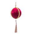 Boule de sapin de noël classique ronde tissu rouge et doré 5x5x9cm