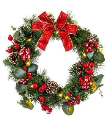 Couronne de l'Avent LED décoration Noël Houx 40x40x15cm